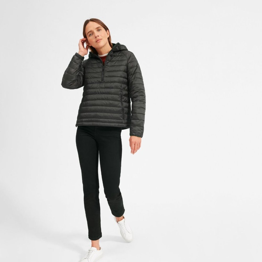 Everlane ReNew Lightweight Half-Zip Puffer in Black size XXS